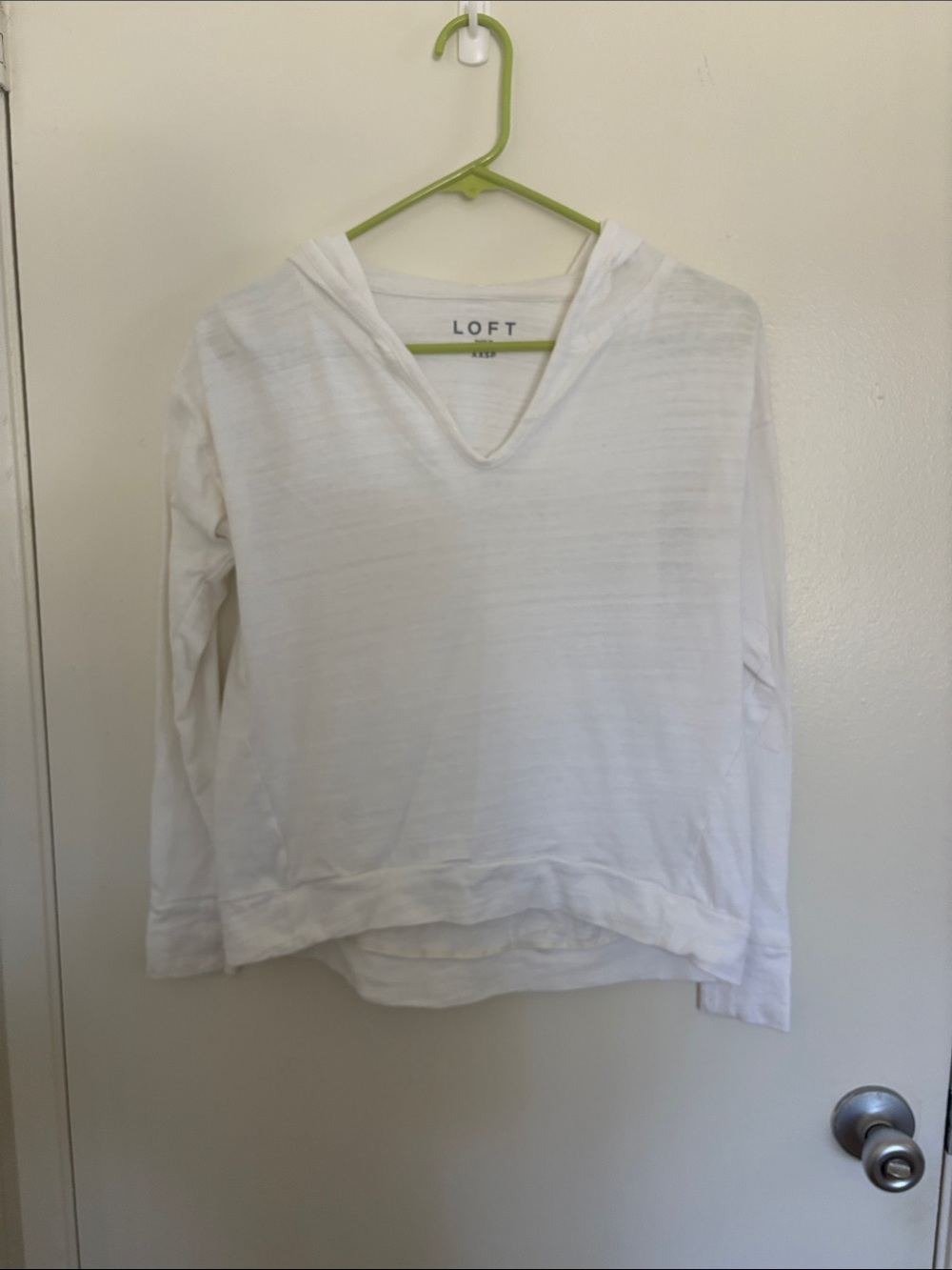 LOFT White Hooded Lightweight V-Neck Pullover